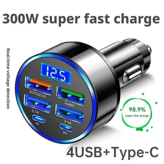 Cargador de Coche 300W PD + QC3.1 – Carga Rápida USB-C