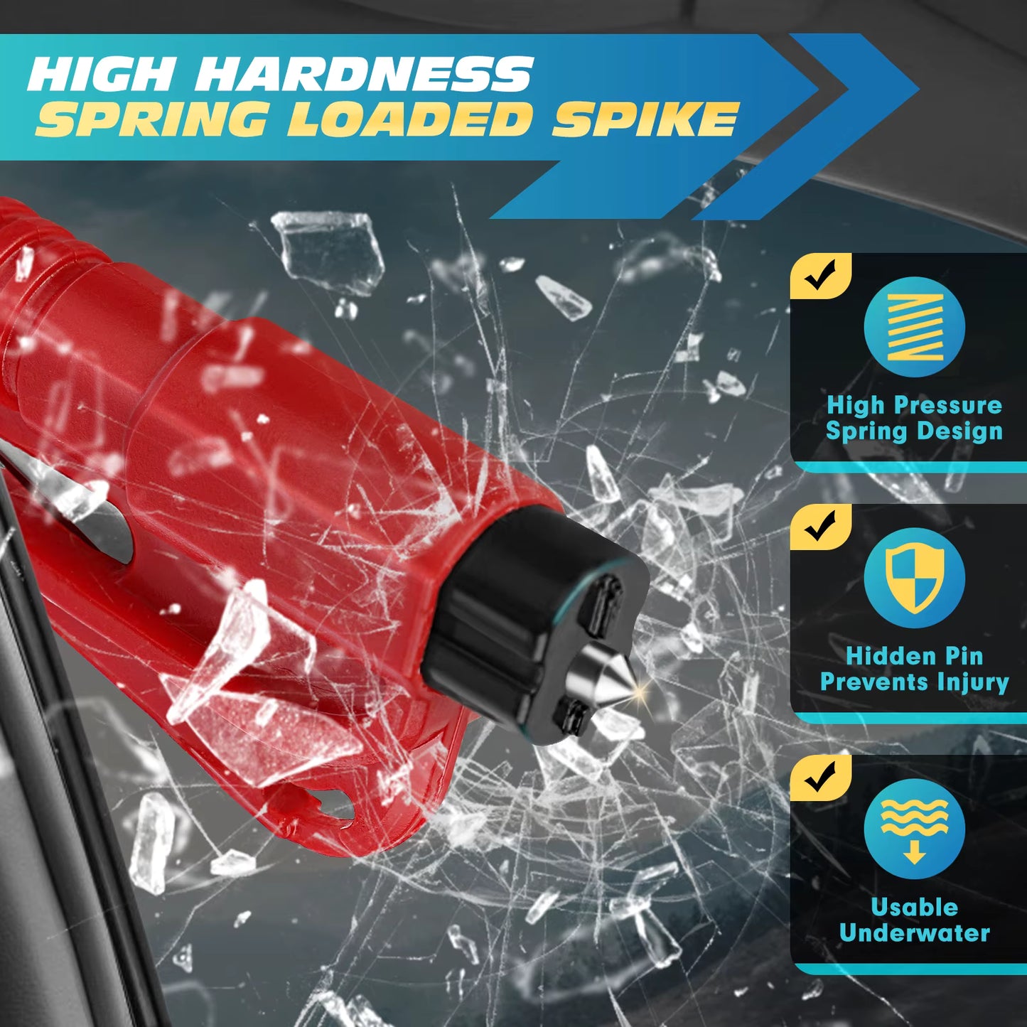 Herramienta de Emergencia 3 en 1 para Coche – Rompecristales + Cortador de Cinturón + Silbato de Supervivencia