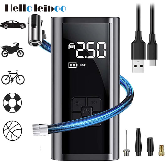 Compresor de Aire Portátil LEIBOO – Inflador Eléctrico Rápido con Medidor de Presión Preciso